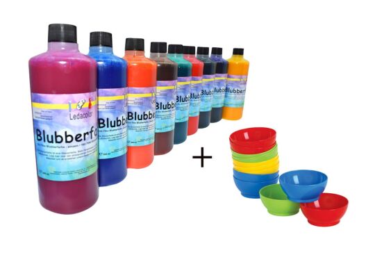 Blubberfarbe Set 9, je 500 ml +12 Materialschalen